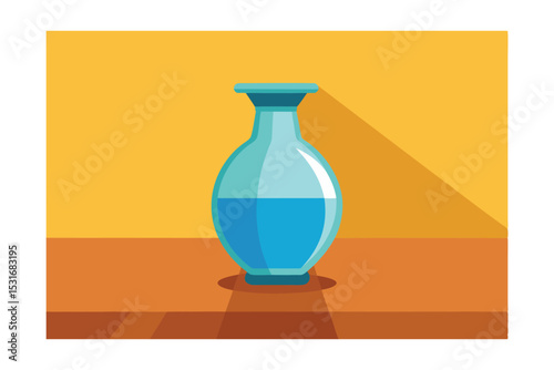 Serene Blue Vase: An elegant blue vase, meticulously crafted, sits on a wooden surface against a backdrop of warm hues, evoking tranquility and refined beauty.