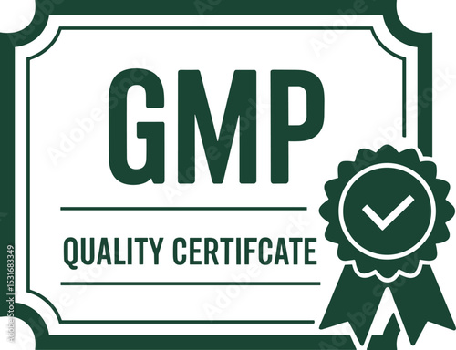 GMP Quality Certificate Vector Illustration – Isolated Label for Certified Manufacturing Standards

