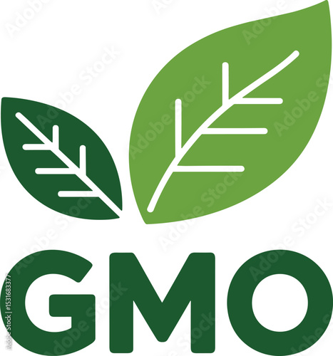 GMO Free Icon – Green Leaf Non-GMO Logo Sign for Healthy Food Package Design


