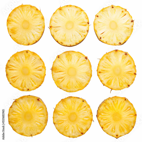 Pineapple slices collection isolated, and a set of pineapple half slices set, Fruit slices set isolated