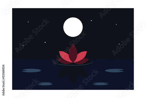 Serene Night Bloom Lotus Flower Under Moonlight