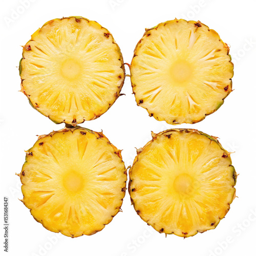 Pineapple slices collection isolated, and a set of pineapple half slices set, Fruit slices set isolated