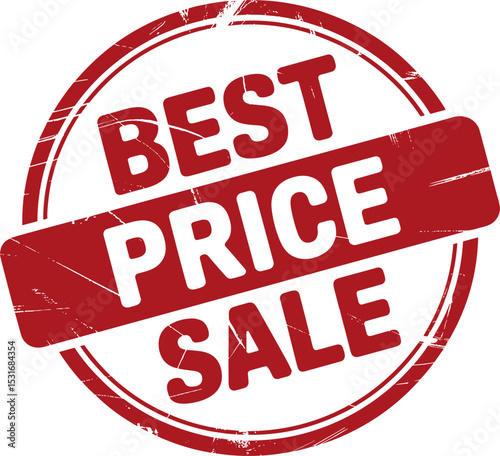 Best Price Sale Grunge Rubber Stamp – Red Vector Badge, Guarantee Label, Discount Promotion, Business Offer, Marketing Icon Design

