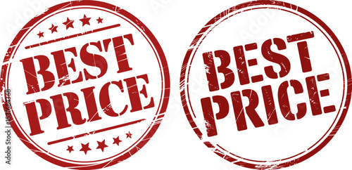 Best Price Grunge Rubber Stamp – Red Vector Badge, Distressed Circular Label, Discount Promotion Icon, Sale Offer, Marketing Design

