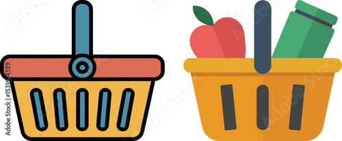 Basket Flat Vector Icon – Buy and Market Shopping Basket, Modern Grocery Symbol, Minimal Flat Design for Retail, Store, and Commerce

