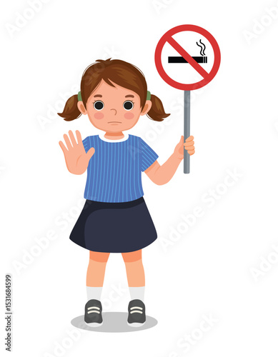 Little girl holding no smoking sign board