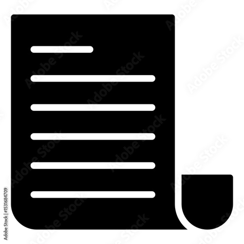 Form - Glyph Black Fill Silhouette icon - Sheet of paper with lines and folded corner, symbolizing form submission or contact sheet