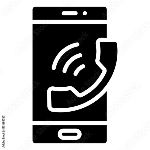 Mobile Call - Glyph Black Fill Silhouette icon - Smartphone with ringing phone icon, representing phone call through mobile device