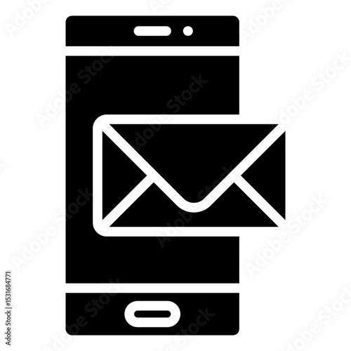 Mobile Mail - Glyph Black Fill Silhouette icon - Smartphone with envelope on screen, representing email through mobile devices