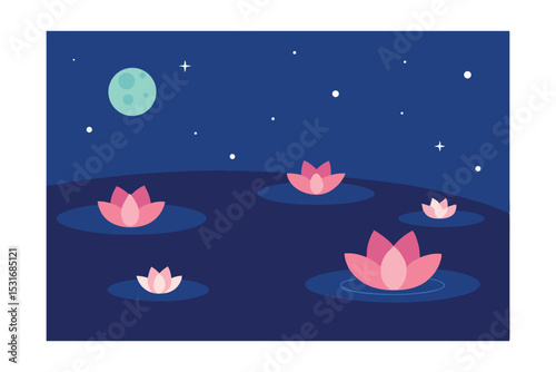 Minimalist Floating Blossoms in a Peaceful Night 
