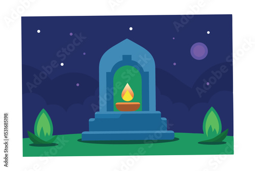 Meditation Altar in Nature with Soft Glowing Light at Night