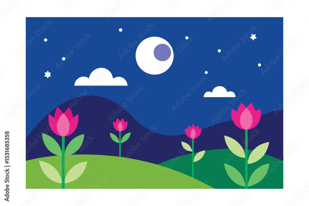 Fototapeta premium Beautiful Floral Landscape with Sky Background