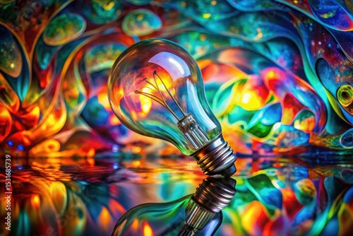 Illumination A Glass Bulb Reflecting Vibrant Hues in a Swirling Kaleidoscope of Color