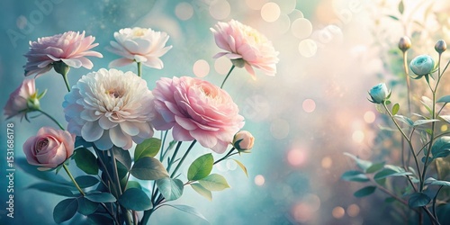 Delicate pastel blossoms in soft, dreamy light, a botanical artwork showcasing the beauty of nature's floral artistry