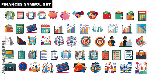 Colorful Flat Finance Icons Set for Business and Investment Projects.