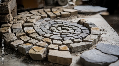 A pile of bricks with a spiral design