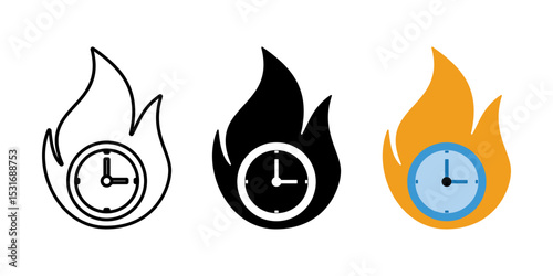 fire clock icon set, deadline symbol. modern design isolated on white background