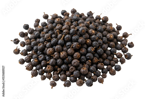 Black pepper isolated on transparent background.Premium Whole Black Peppercorns. Aromatic Spice for Cooking & Seasoning. Freshly Packed for Maximum Flavor.