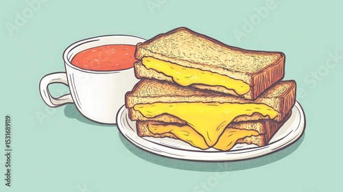 Melted cheese sandwich with tomato soup