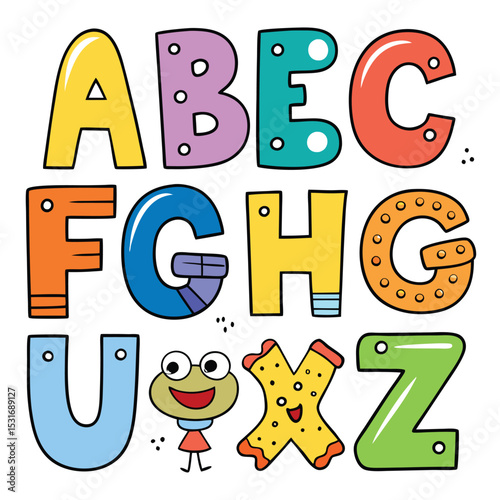 Colorful alphabet letters with whimsical designs