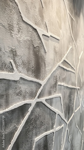 A wall with a white and grey design