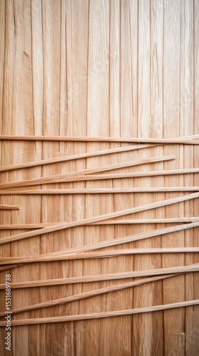A wooden surface with a bunch of chopsticks on it