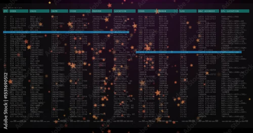 On launch interface showing log table highlighting rows for review while stars drifting over screen