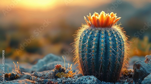 Desert cactus in sunrise glow