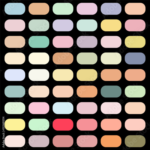 Set colour Swatches 54 Colors Light Soft, Muted, Pastel Tones, Palette, Scheme, EPS10. Vector illustrations