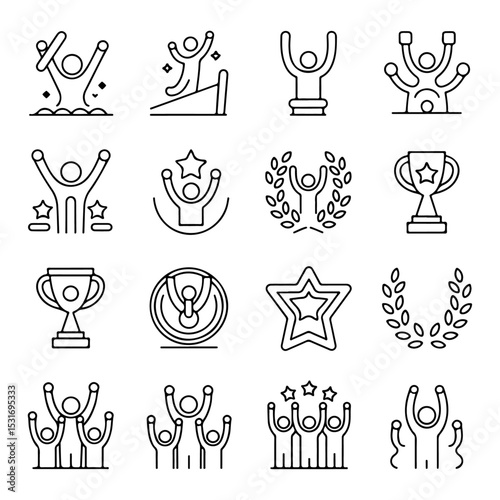 High Quality Victory, achievement line icon set