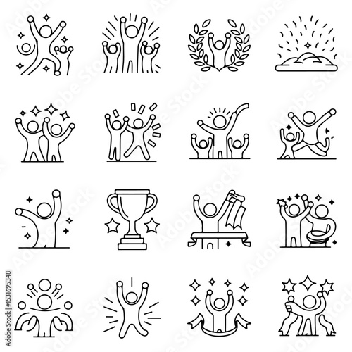 High Quality Victory, achievement line icon set