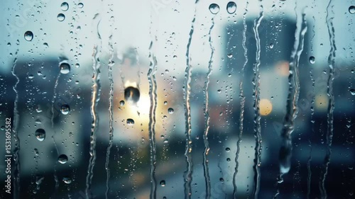 Rainy Day Cityscape: Window View of Urban Weather