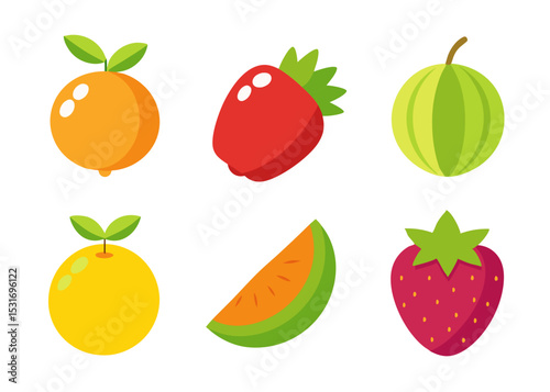Simple flat design fruit icons set