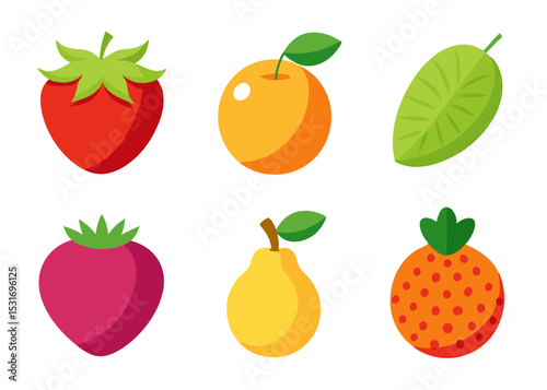 Simple flat design fruit icons set