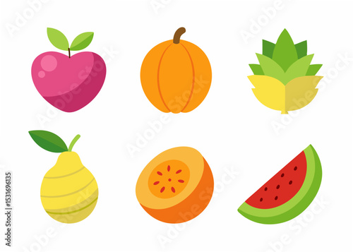 Flat design fruit and vegetable icons set