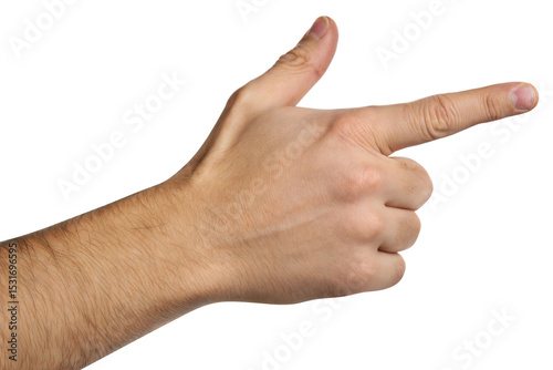 Ai generated image of a pale hand points right, isolated on transparent background