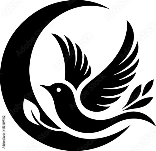 vector illustration of flying dove symbol logo icon for peace mascot and growing company rising high