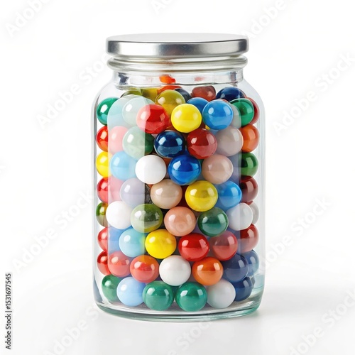 Colorful Glass Marbles in a Clear Glass Jar A Vibrant Collection of Round Glass Beads for Crafts, Games, or Decoration