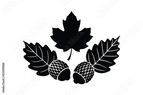 Acorns, pinecones, and fall leaves seasonal flat lay vector art illustration