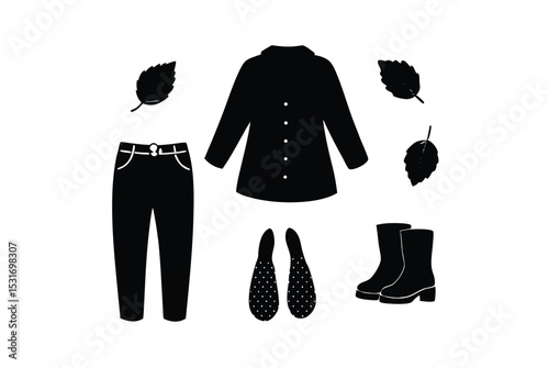 Autumn fashion outfit flat lay with warm clothing vector art illustration