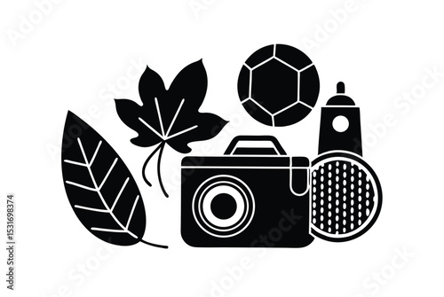Autumn leisure and hobby items with cozy vibe vector art illustration
