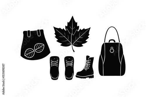 Autumn nature walk accessories in rustic flat lay vector art illustration
