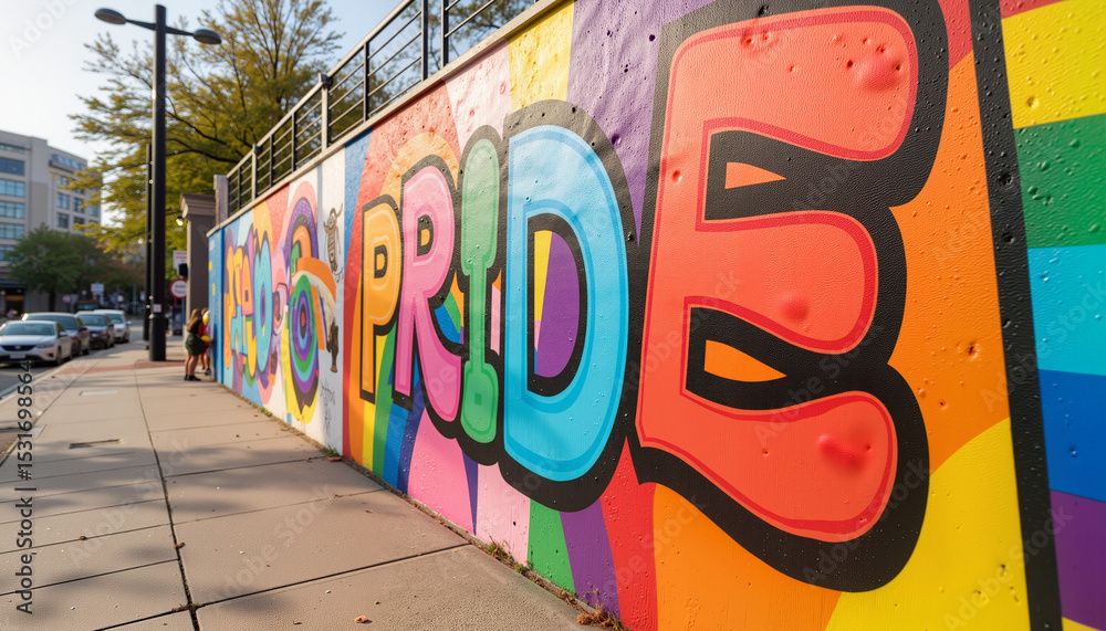Fototapeta premium Pride mural with colorful graffiti on urban wall