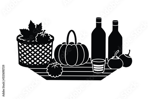 Fall picnic preparation items with cozy props vector art illustration