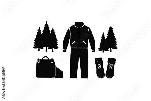 Forest walk outfit and gear in fall theme layout vector art illustration