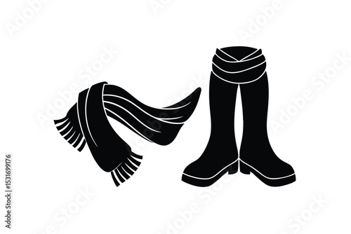 Warm scarves and boots for fall fashion vector art illustration