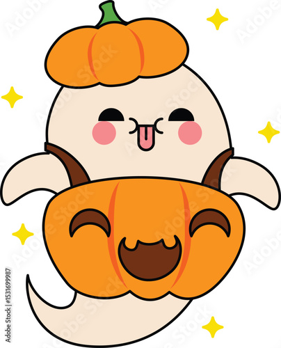 Cute cartoon halloween ghost pumpkin costume design illustration 