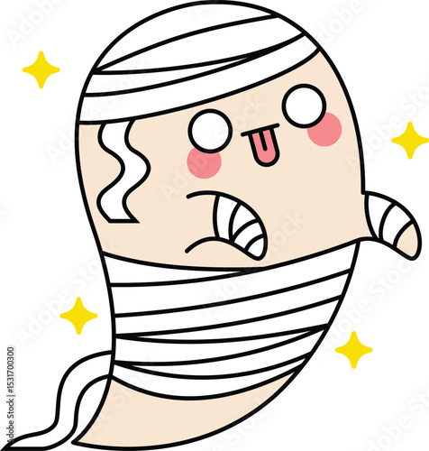 Cute cartoon halloween ghost mummy costume design illustration 