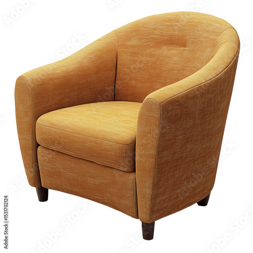 Modern Mustard Yellow Upholstered Club Armchair with Curved Backrest