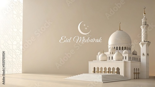 Minimalist Eid Mubarak Poster Sleek Typography and Mosque Design